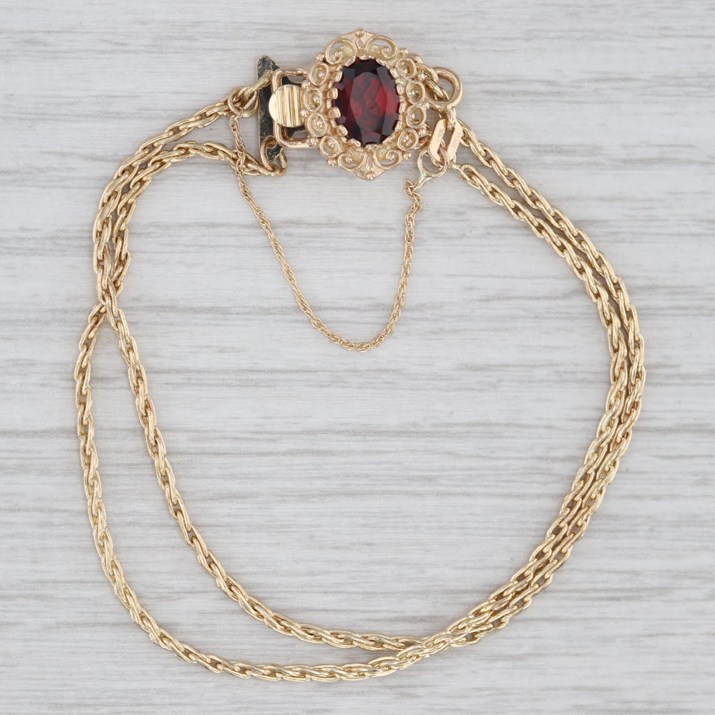Light Gray 1.50ct Garnet Double Wheat Chain Slide Charm Bracelet 14k Gold Richard Glatter
