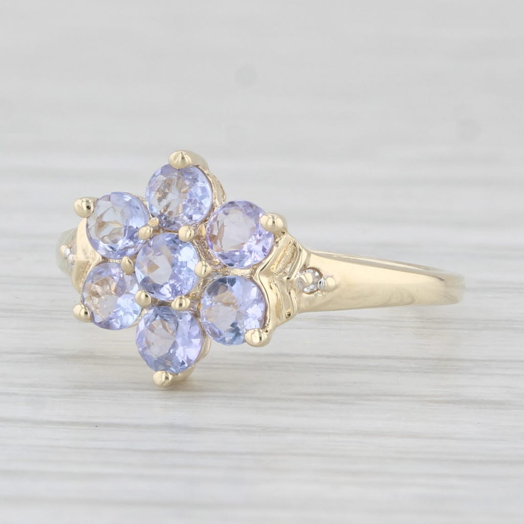 Light Gray 0.75ctw Tanzanite Flower Ring 10k Yellow Gold Size 5