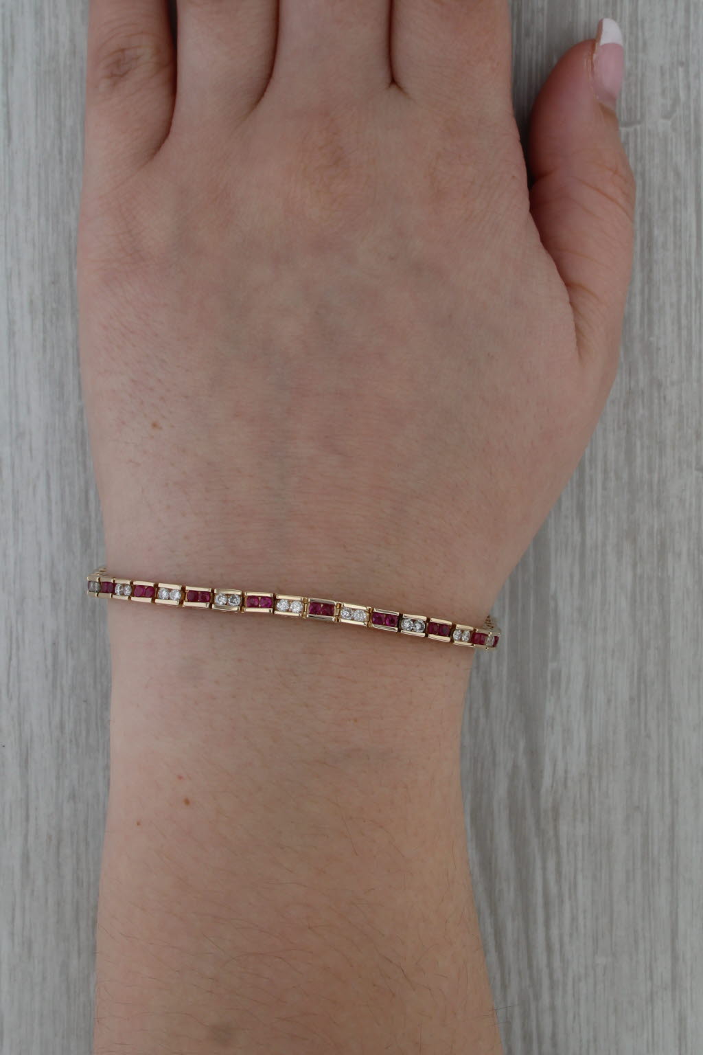 2.30ctw Ruby Diamond Tennis Bracelet 14k Yellow Gold 7" 3.9mm