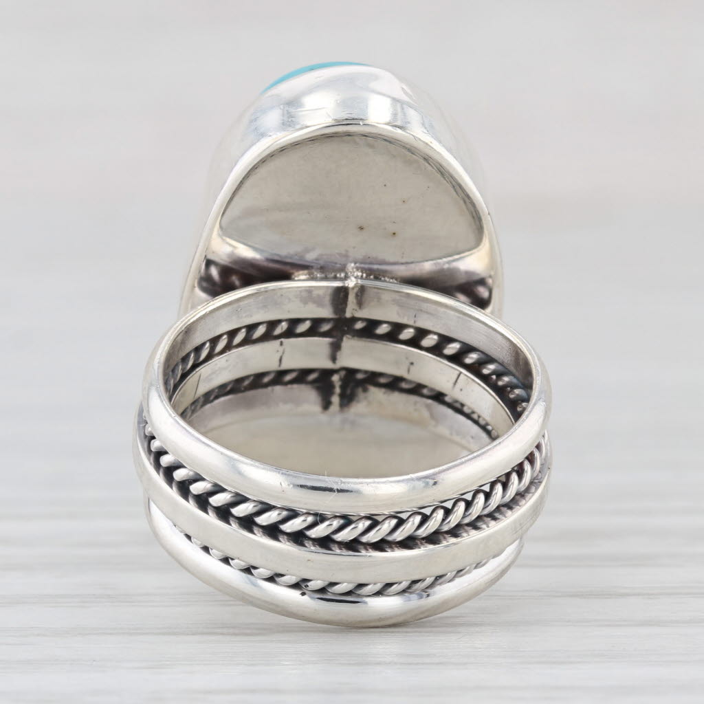 Turquoise Ring Oval Cabochon Sterling Silver Size 5.25 Vintage Statement