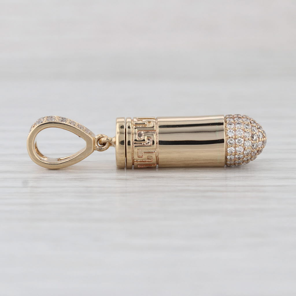 0.61ctw Diamond Bullet Drop Pendant 10k Yellow Gold Opens Greek Key