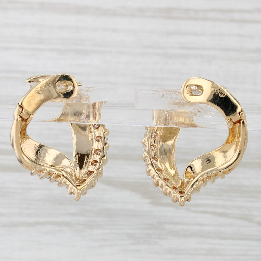 Light Gray 0.76ctw Diamond Open Hoop Earrings 18k Yellow Gold Snap Top