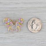 1.94ctw Multicolor Sapphire Diamond Butterfly Pendant Pin 14k Yellow Gold