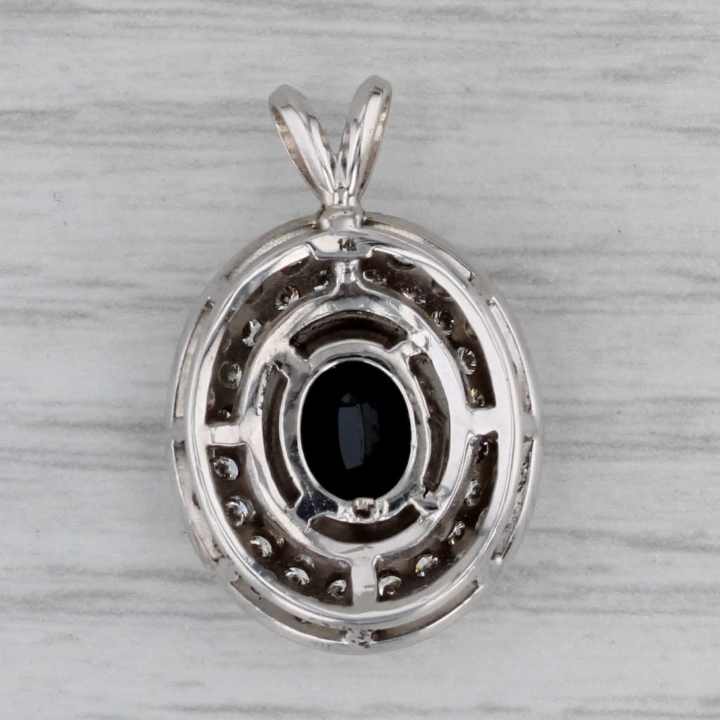 Gray 3.88ctw Oval Blue Sapphire Diamond Halo Pendant 14k White Gold