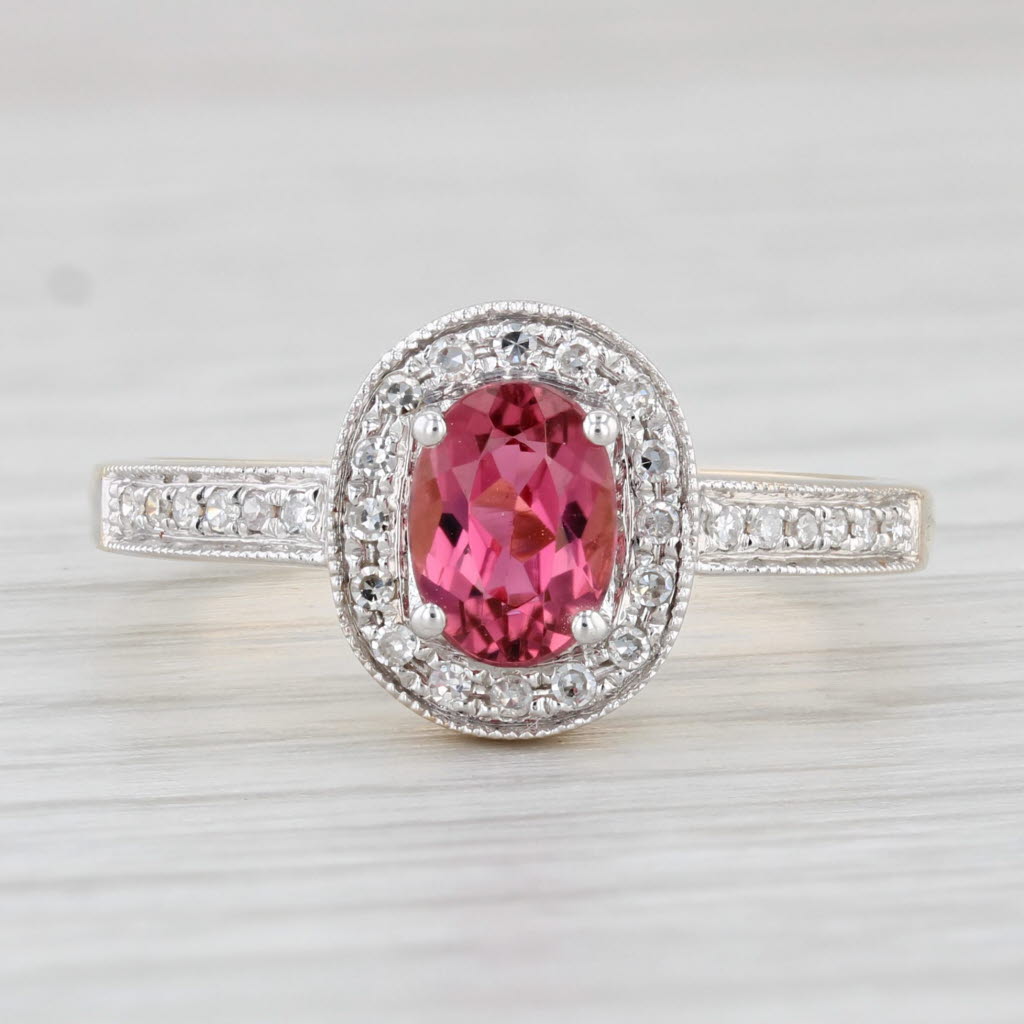 Light Gray 0.88ctw Oval Pink Tourmaline Diamond Halo Ring 14k Yellow Gold S 8.25 Engagement