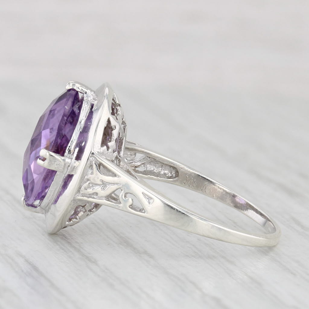 Light Gray 2.60ct Oval Amethyst Solitaire Ring Sterling Silver Size 6 Floral Accents