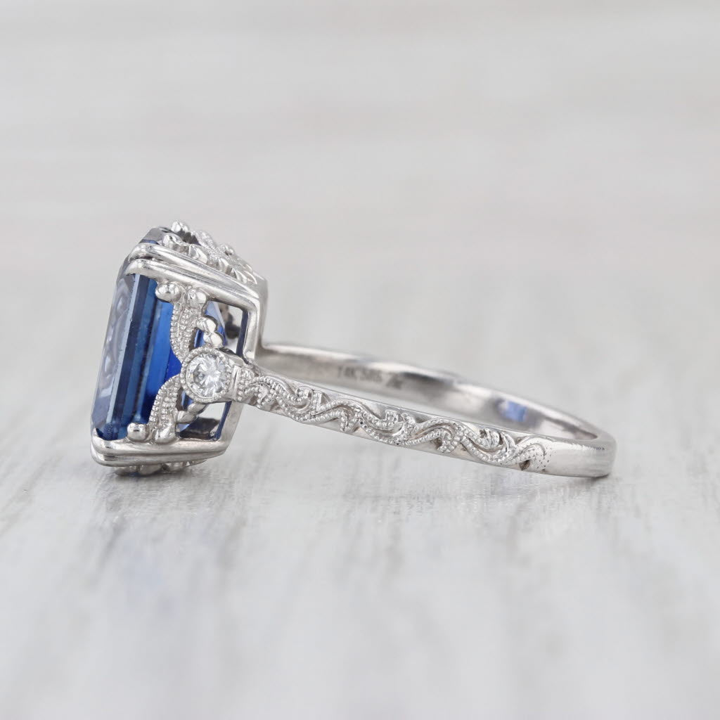 J'adore 7.68ctw Blue Sapphire Diamond Ring 14k White Gold Size 9 Ornate Brand