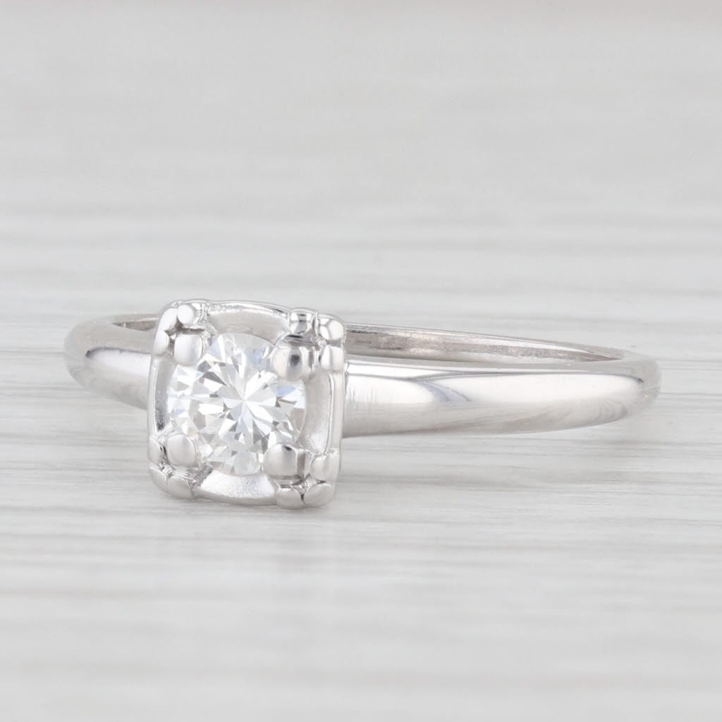 Light Gray Vintage 0.33ct VS2 Round Diamond Solitaire Engagement Ring 14k White Gold Size 6