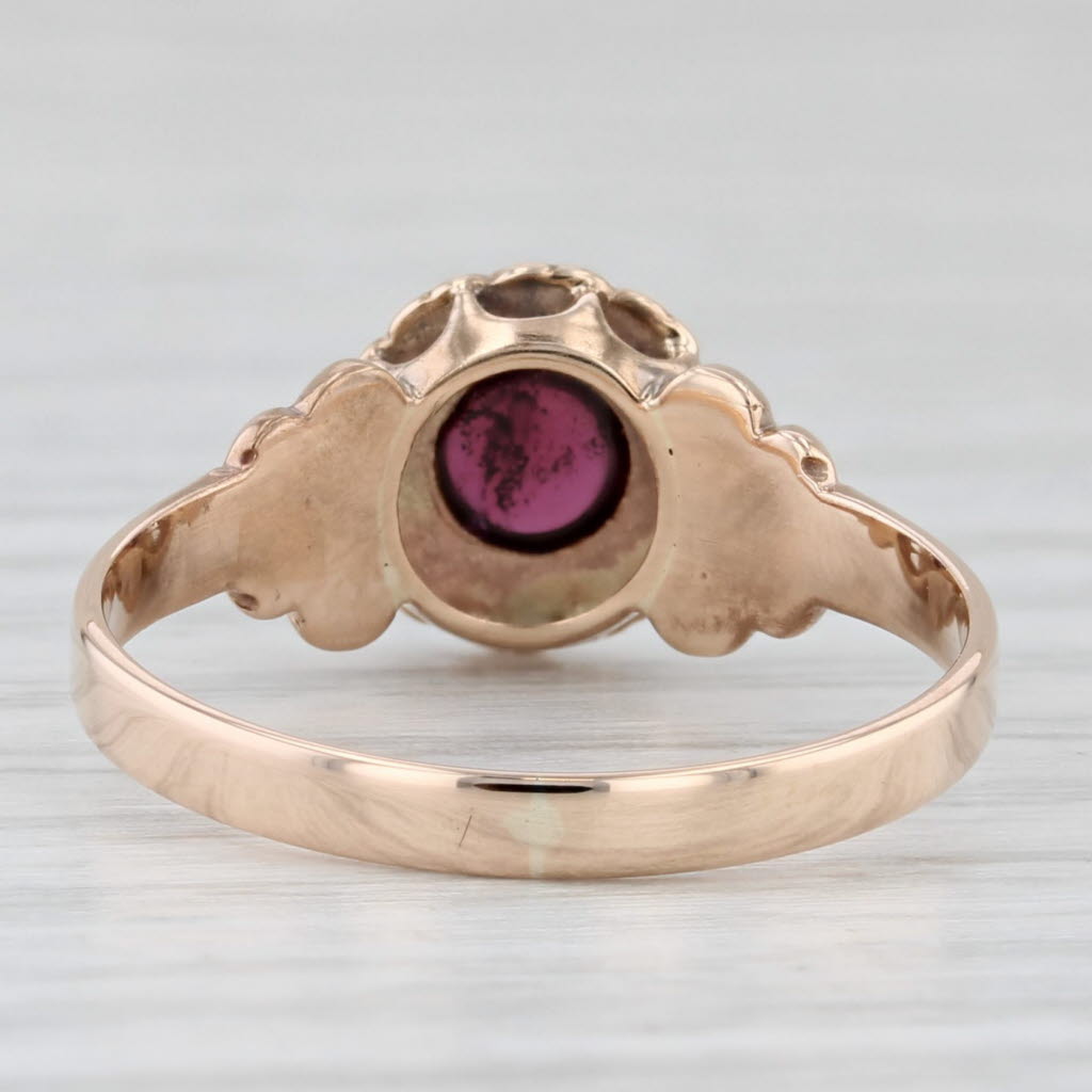 Light Gray Victorian Antique Garnet Diamond Halo Ring 10k Rose Gold Size 7.75