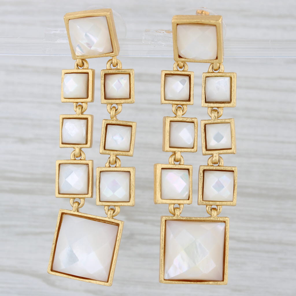 Light Gray New Stephnie Kantis Mother of Pearl Dangle Statement Earrings 24k Gold Plated