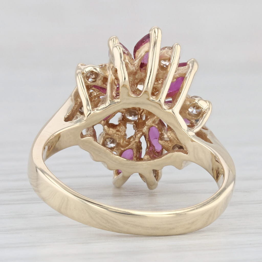 Light Gray 1.26ctw Ruby Diamond Flower Cluster Ring 14k Yellow Gold Size 7.25 Cocktail