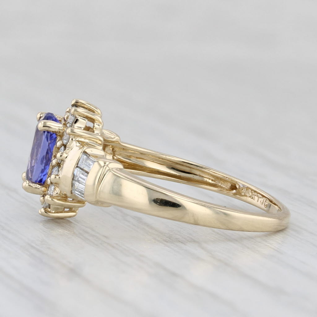 Light Gray 1.20ctw Tanzanite Diamond Halo Ring 14k Yellow Gold Size 7.25 Engagement