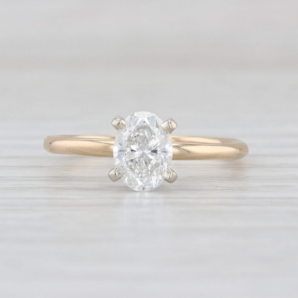 0.90ct Diamond Oval Solitaire Engagement Ring 14k White Yellow Gold Size 6 GIA