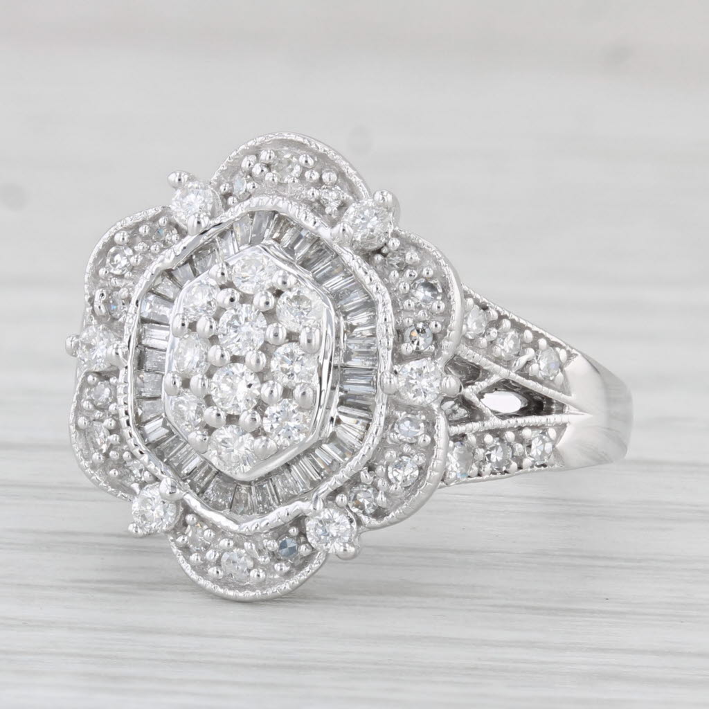 Light Gray 0.88ctw Diamond Ring 14k White Gold Size 6.5 Cluster Cocktail