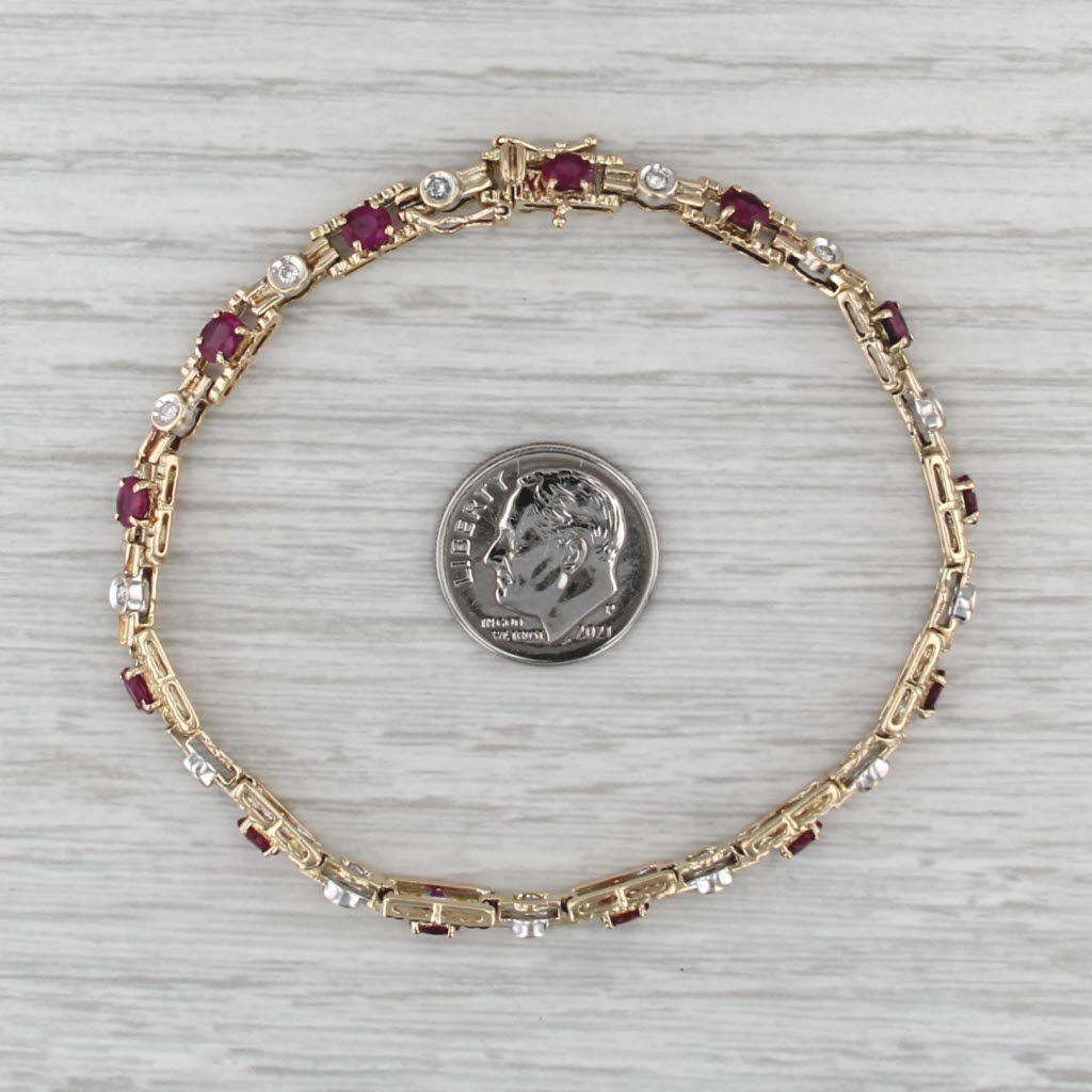 3.59ctw Ruby Diamond Tennis Bracelet 14k Yellow White Gold 7.5"