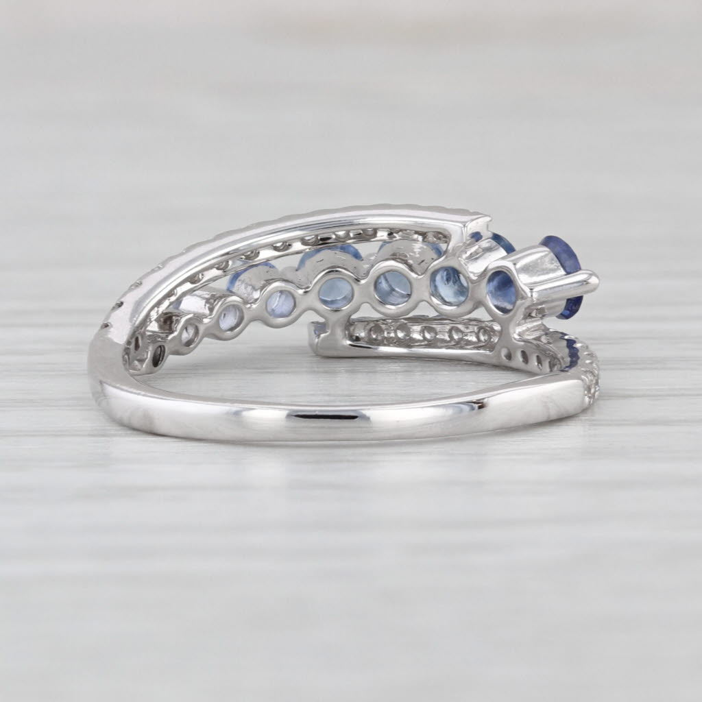 Le Vian Blue Sapphire Diamond Bypass Ring 14k White Gold Size 7