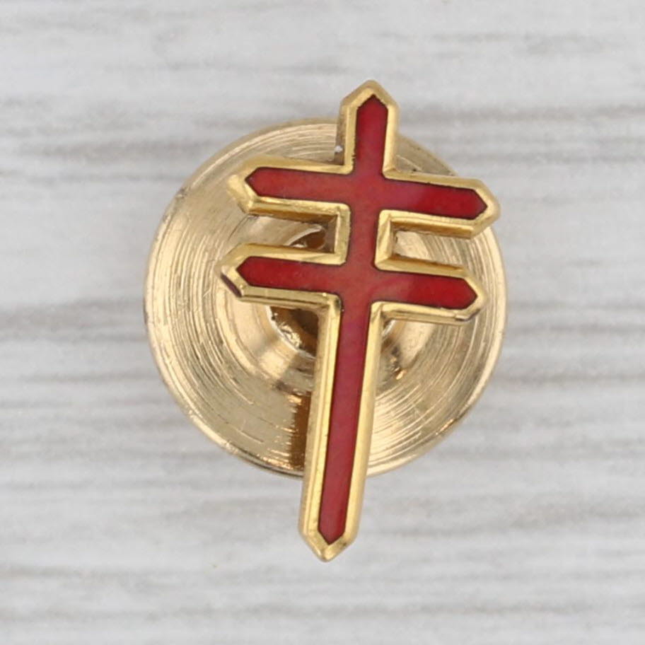 Gray Small Vintage Masonic Double cross Lapel Pin 10k Yellow Gold Enamel