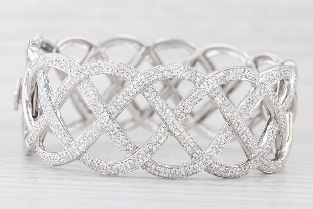 Light Gray 3ctw Diamond Lattice Work Bangle Bracelet 14k White Gold 6.75" 25.1mm