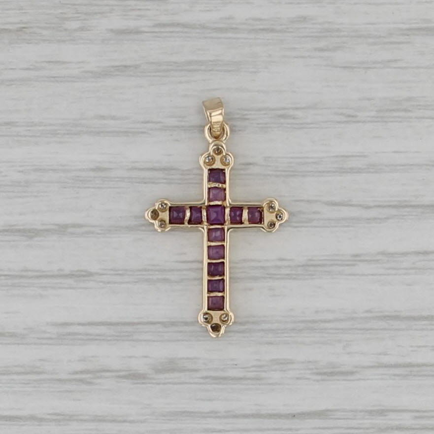 0.65ctw Pink Sapphire Diamond Cross Pendant 14k Yellow Gold