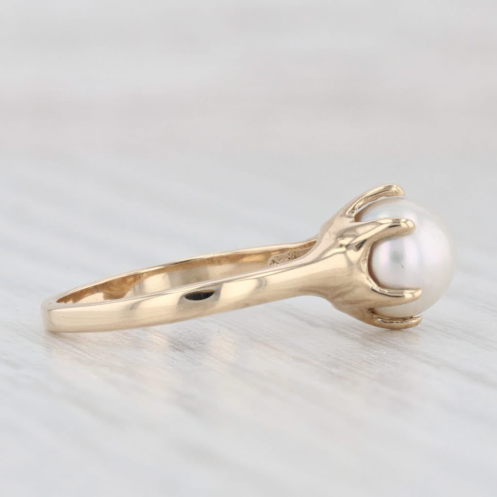 Light Gray Cultured Pearl Solitaire Ring 14k Yellow Gold Size 5.75