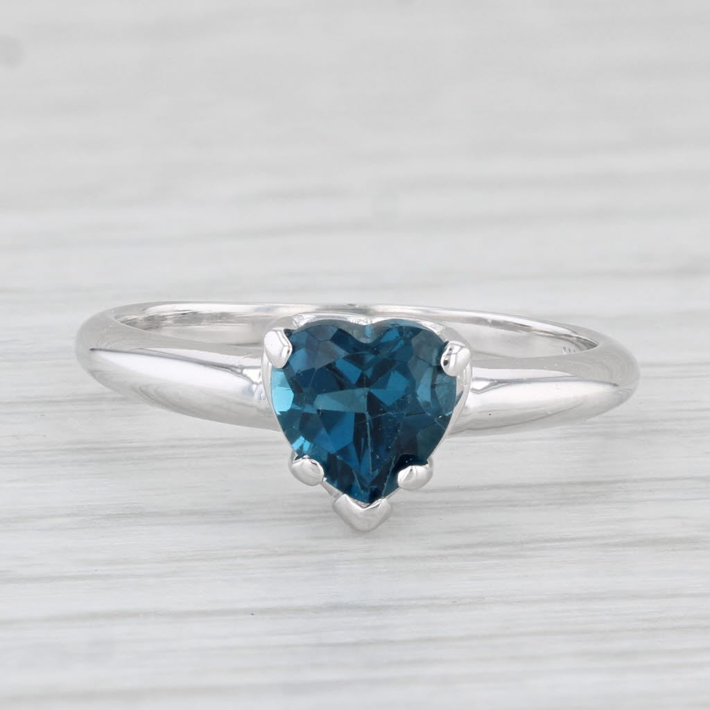 Light Gray 1.10ct London Blue Topaz Heart Solitaire Ring 14k White Gold Size 6