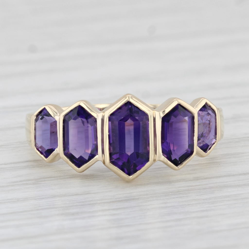 Light Gray 1.50ctw Amethyst Ring 14k Yellow Gold Size 7.5 Tapering Hexagonal 5 Stone