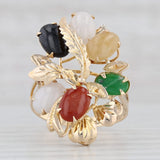 Light Gray Floral Multicolor Jadeite Jade Cluster Ring 14k Yellow Gold Size 8 Cocktail