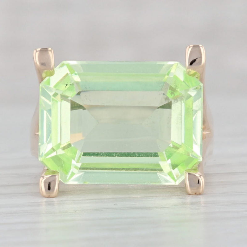 Light Gray Vintage 11.60ct Green Lab Created Spinel Ring 9k Gold Emerald Cut Solitaire