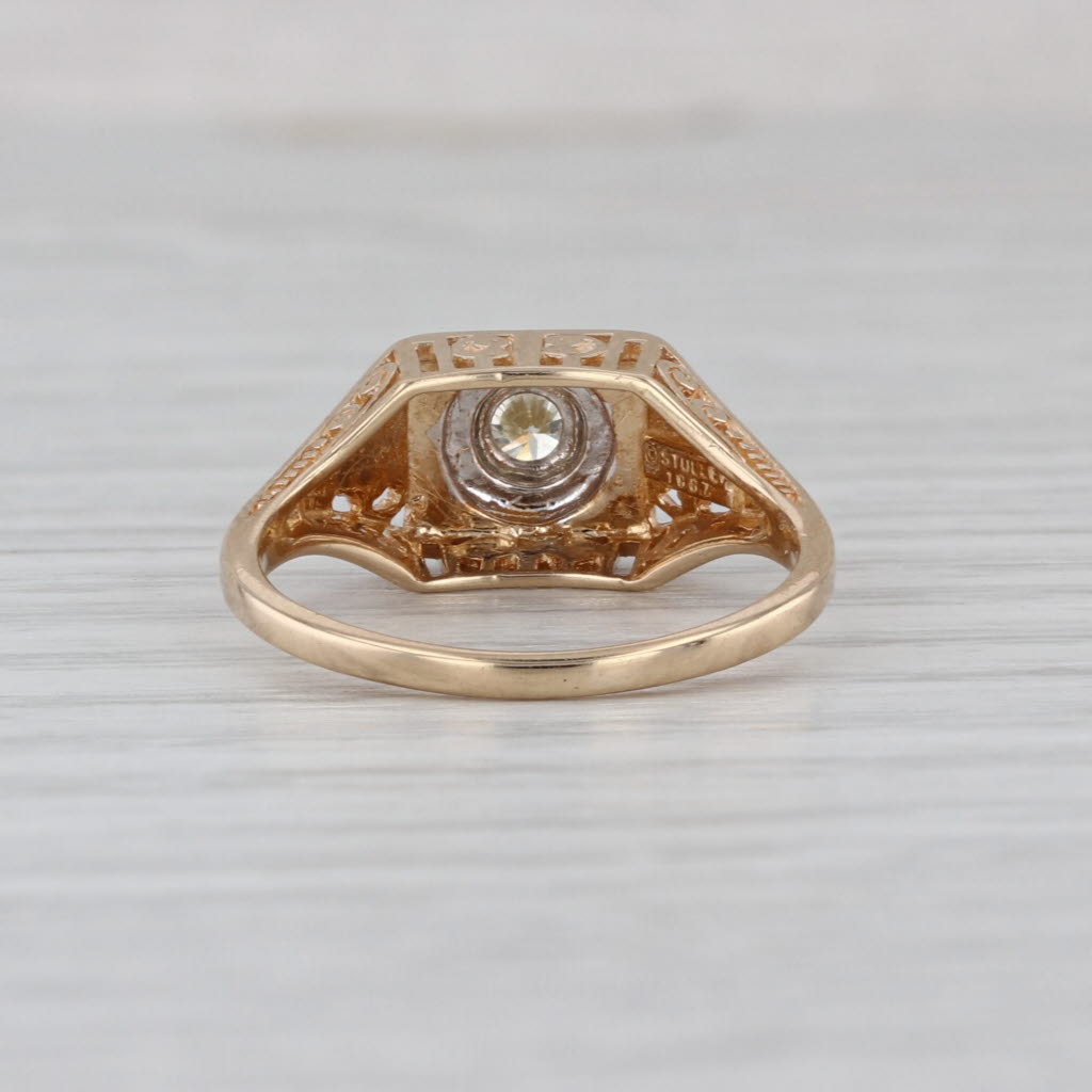 Vintage 0.25ct Diamond Solitaire Ring 14k Yellow Gold Ornate Art Deco Engagement