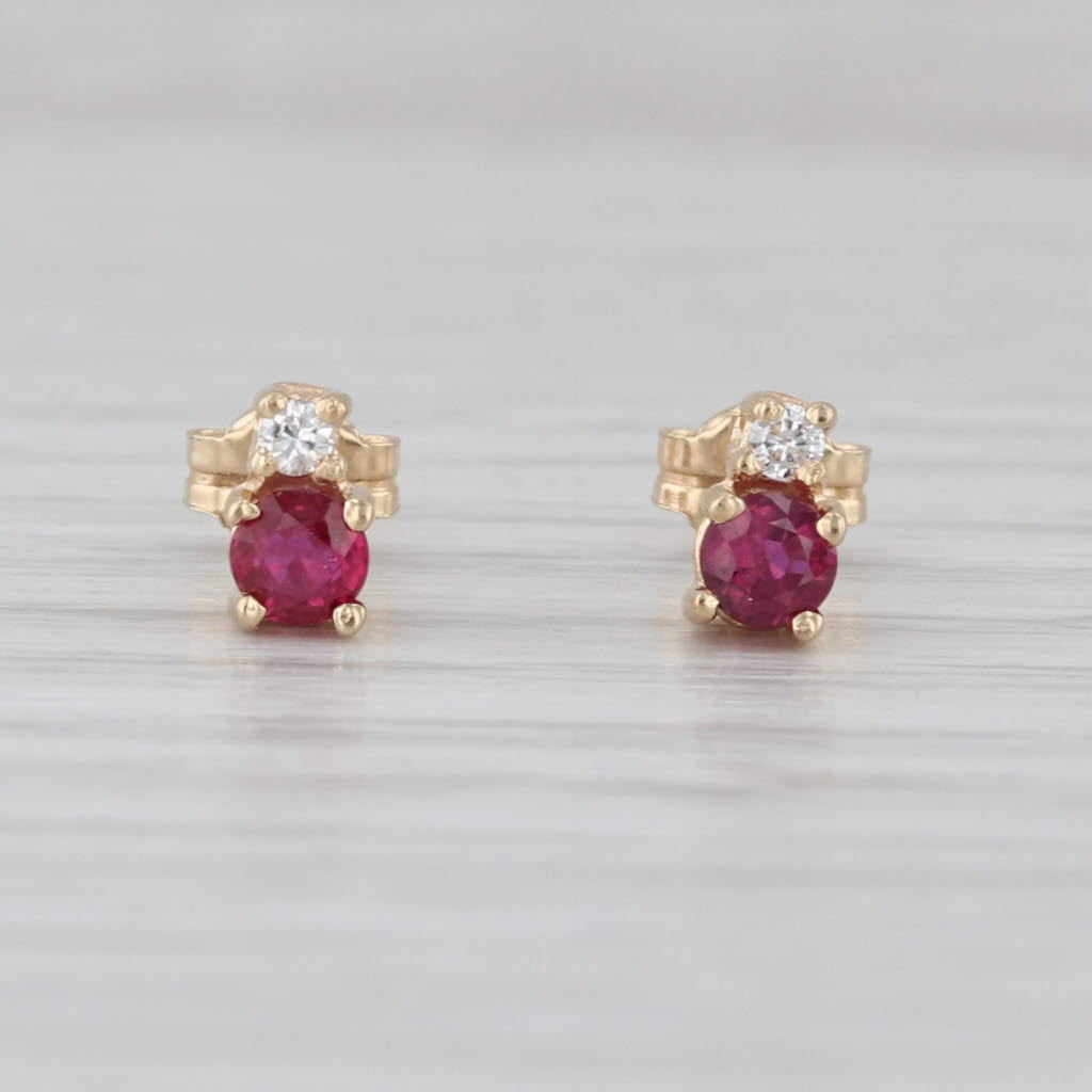 0.30ctw Ruby Diamond Stud Earrings 14k Yellow Gold Studs