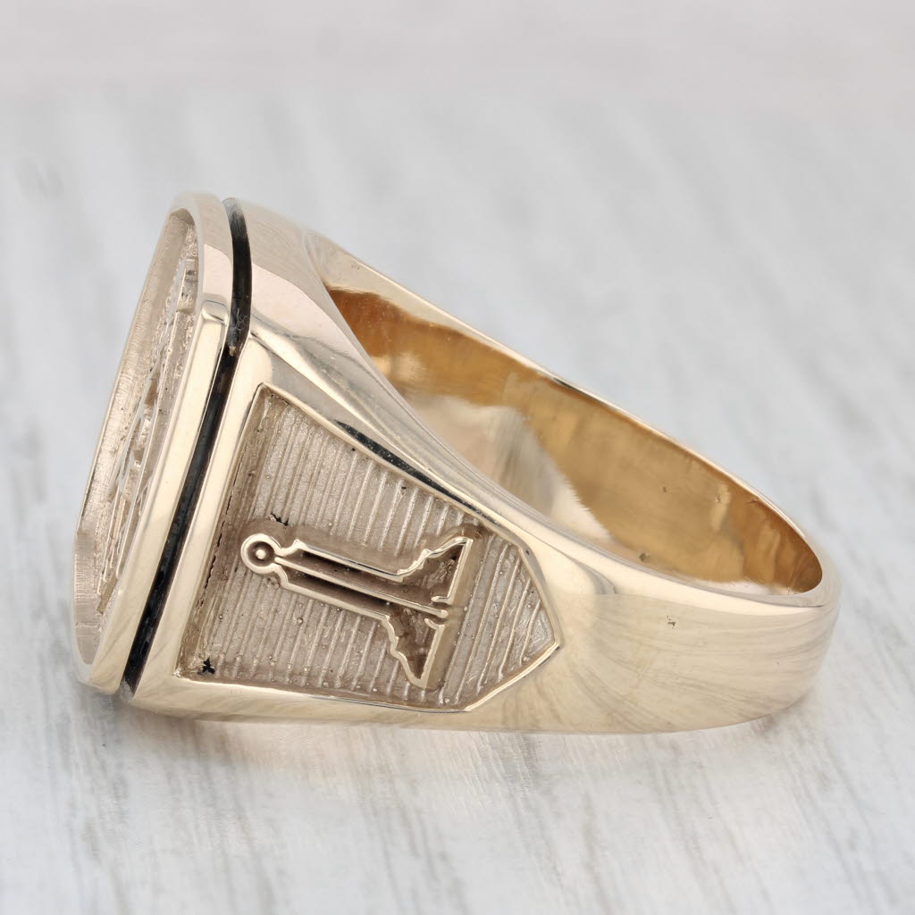 Light Gray Masonic Signet Ring 10k Yellow Gold Size 16.75 Square Compass Trowel Plumb