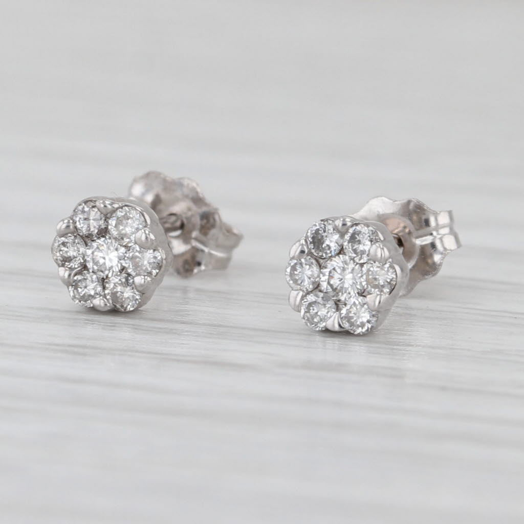 0.23ctw Diamond Cluster Flower Stud Earrings 14k White Gold Studs