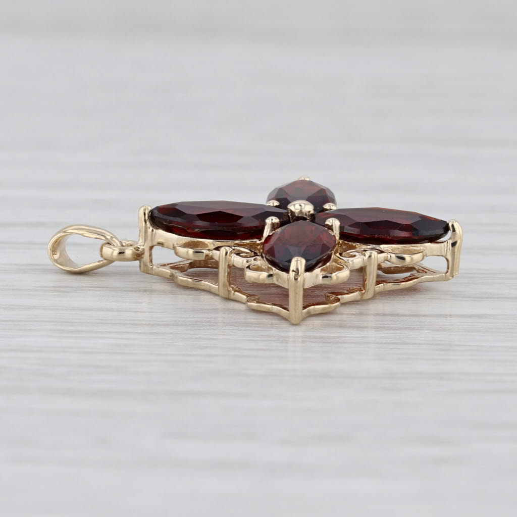 5.20ctw Marquise Garnet Flower Pendant 10k Yellow Gold Floral