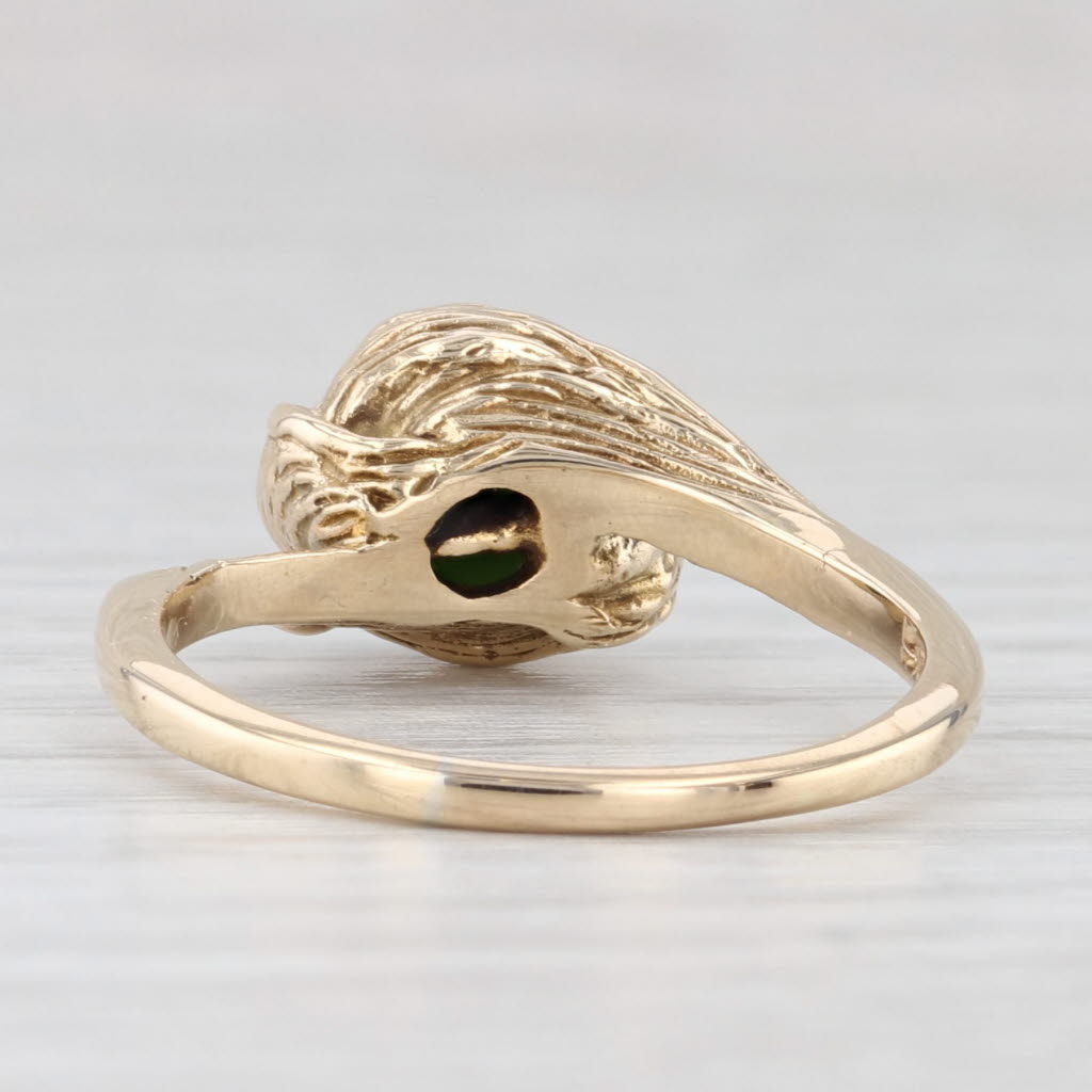 Light Gray Vintage Green Nephrite Jade Solitaire Ring 10k Yellow Gold Size 7.5
