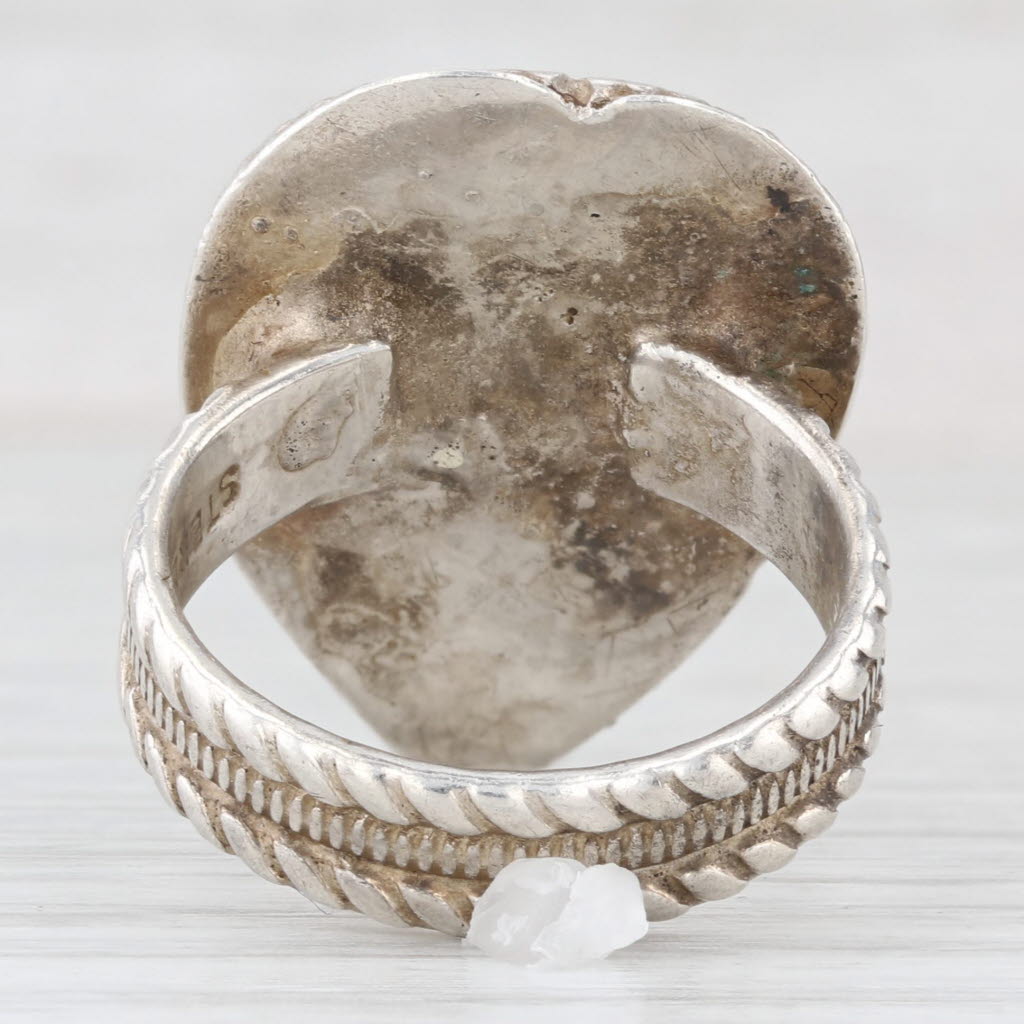 Light Gray Vintage Lab Created Turquoise Cabochon Heart Ring Sterling Silver Southwestern