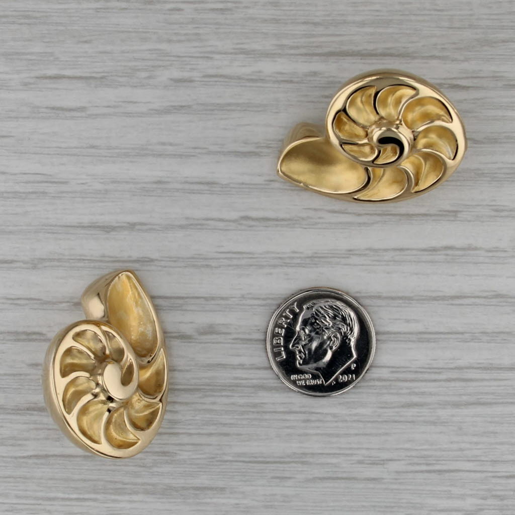 Conch Shell Statement Earrings 18k Yellow Gold Omega Backs Nautical French