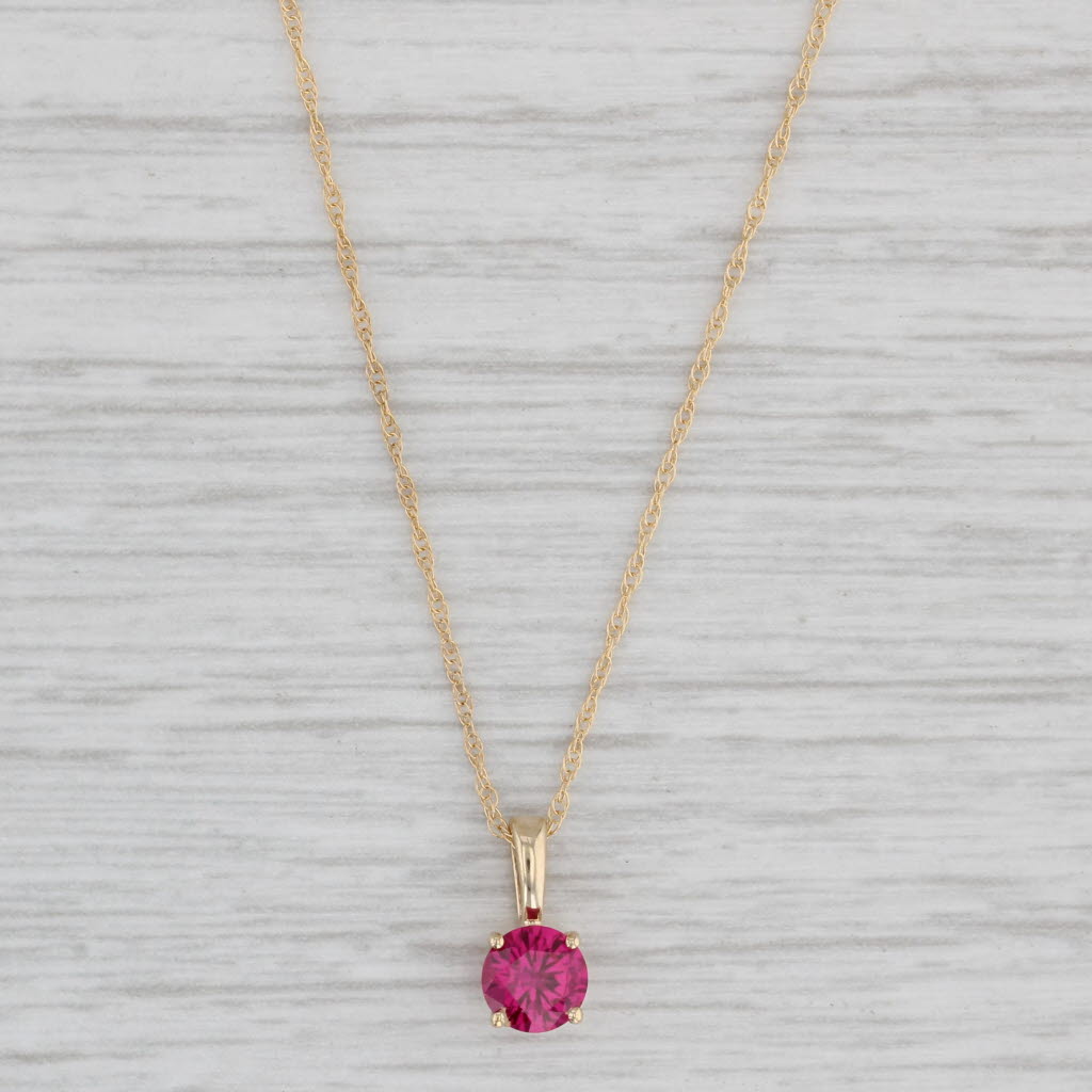 Light Gray 0.60ct Lab Created Ruby Pendant Necklace 14k Yellow Gold 18" Rope Chain