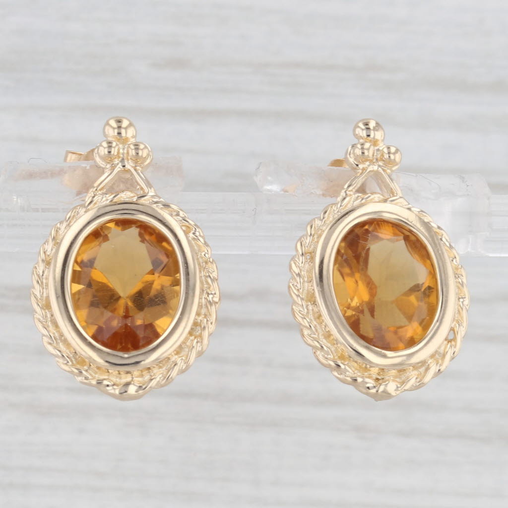 Light Gray 3.40ctw Oval Orange Citrine Dangle Earrings 14k Yellow Gold Solitaire Drops