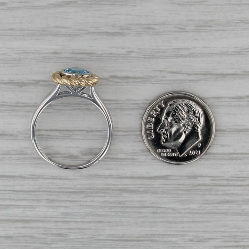 1.10ct Blue Topaz Round Solitaire Ring 14k White Yellow Gold Size 7