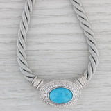 Turquoise Cubic Zirconia Pendant Necklace Sterling Silver Judith Ripka Gray Cord