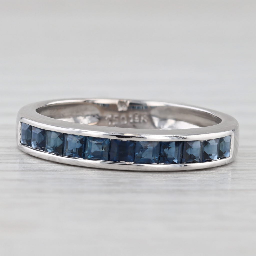 0.60ctw Blue Sapphire Wedding Ring 18k White Gold Stackable Band Size 6.25