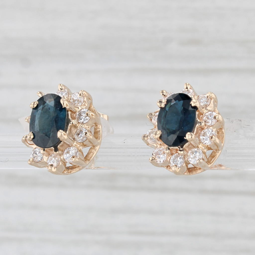 Light Gray 1.84ctw Oval Blue Sapphire Diamond Halo Stud Earrings 14k Yellow Gold