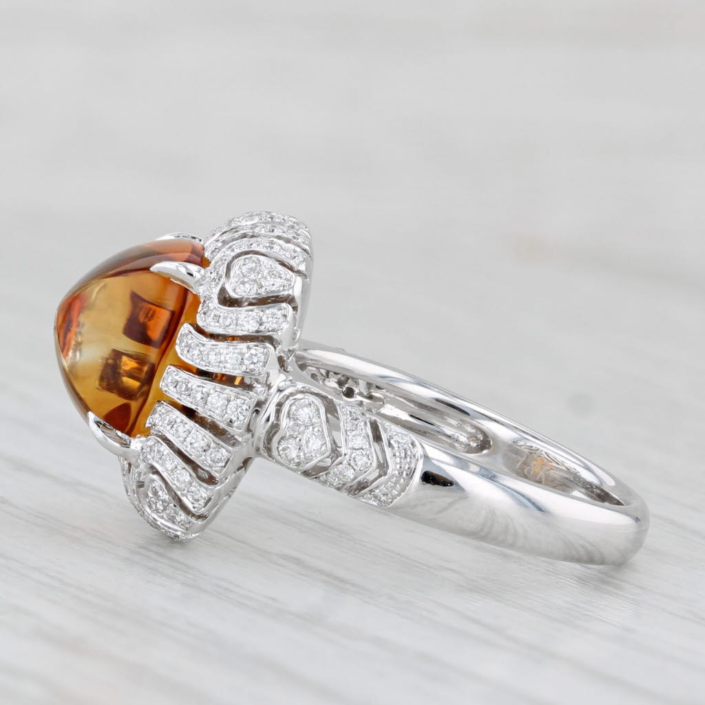 Light Gray New 6.80ctw Sugarloaf Citrine Diamond Ring 18k White Gold Size 6.5 Cocktail