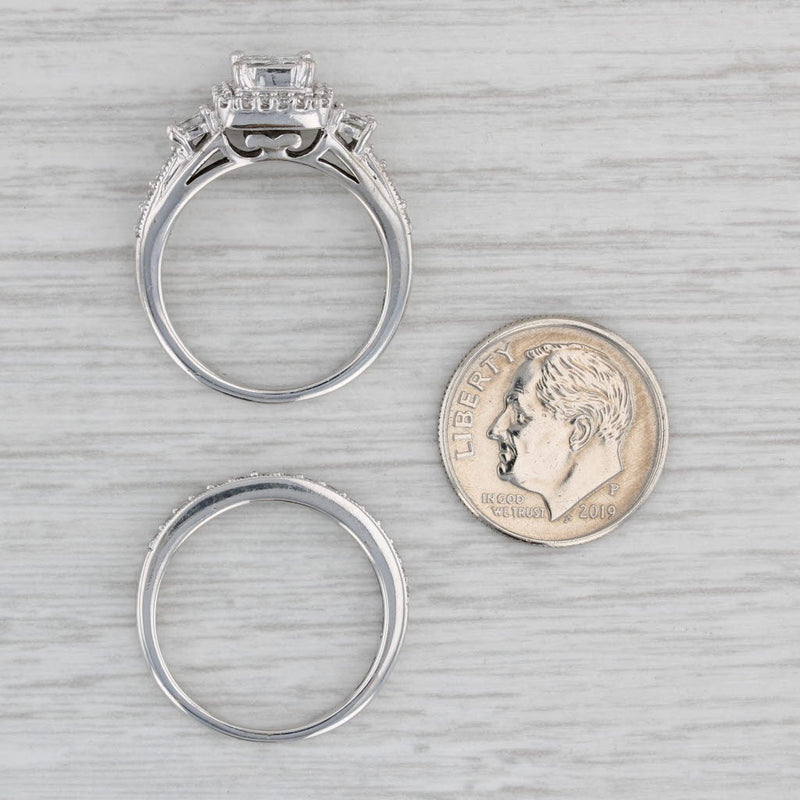 1.06ctw Princess Diamond Halo Engagement Ring Wedding Band 10k White Gold Sz 7