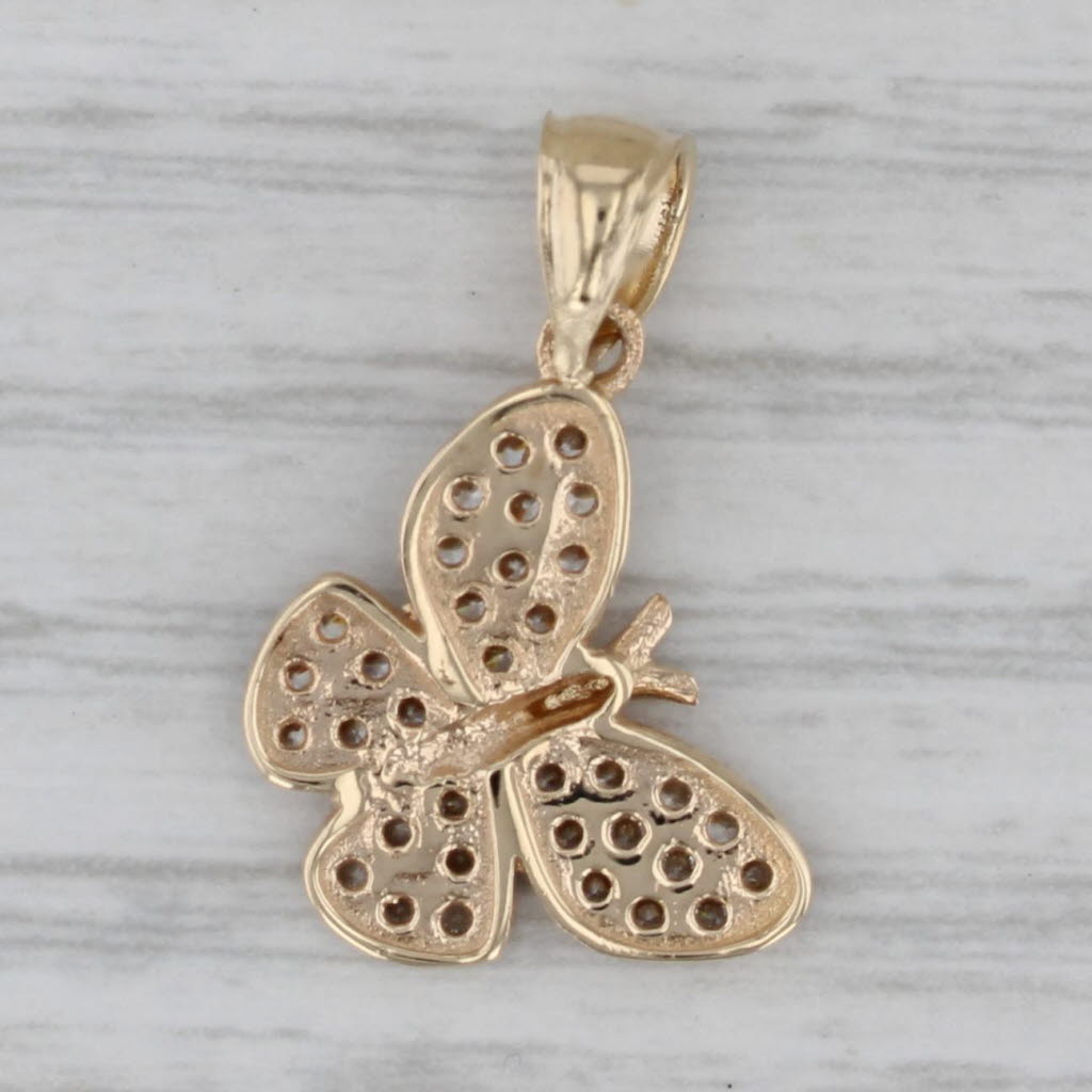 Gray Cubic Zirconia Butterfly Pendant 14k Yellow Gold