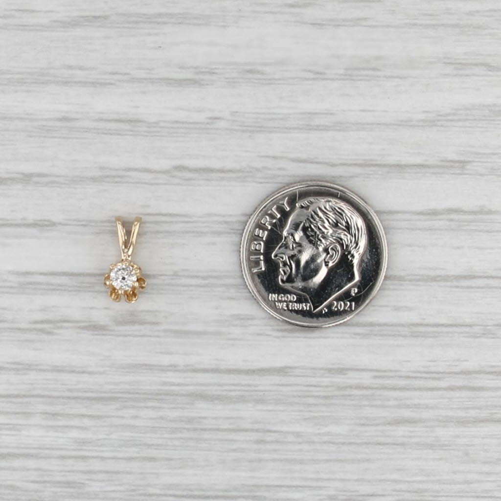 Vintage 0.12ct Diamond Solitaire Pendant 14k Yellow Gold Small Drop