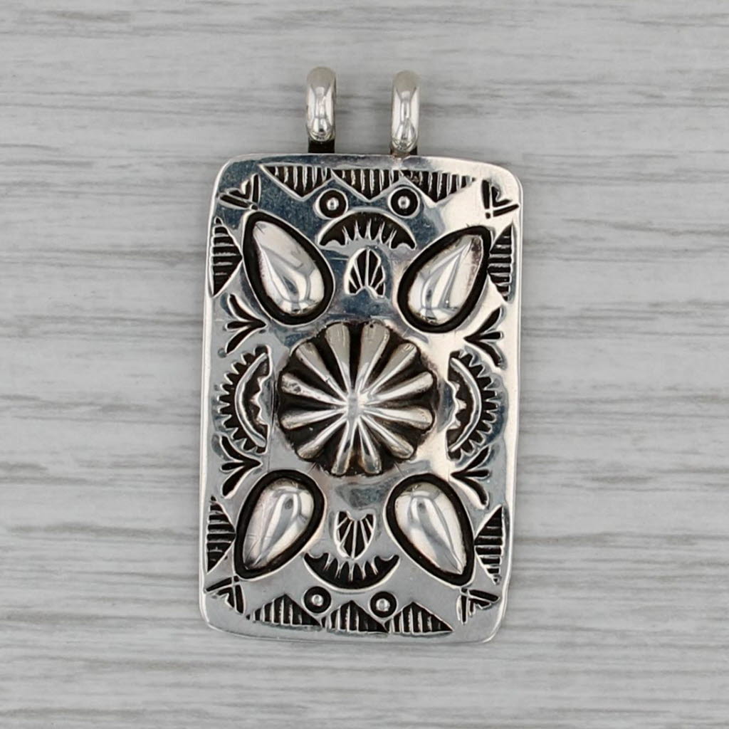 Vintage Navajo Stamped Design Pendant Sterling Silver Native American