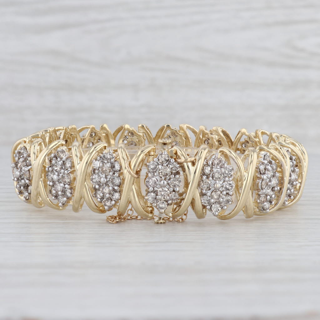 Light Gray 8ctw Diamond Clusters Bracelet 14k Yellow Gold 7" 16.1mm