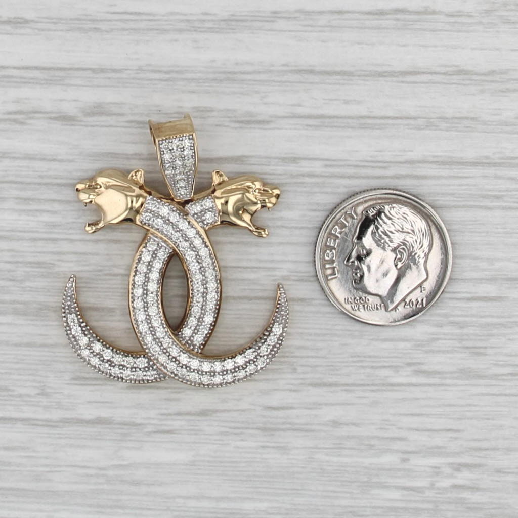 0.71ctw Diamond Bypassing Panthers Pendant 10k Yellow Gold