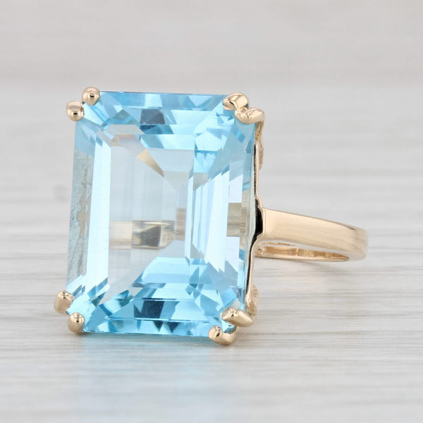15.10ct Blue Topaz Ring 14k Yellow Gold Size 7 Emerald Cut Solitaire